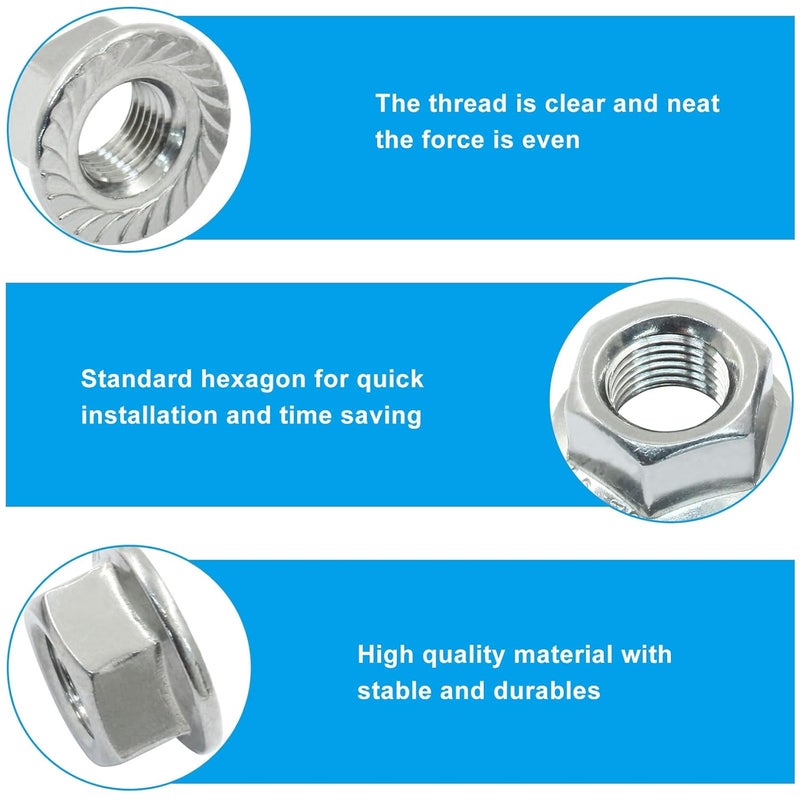 Dijedev M10/1mm Serrated Flange Hex Nuts, 5Pcs Hexagon Flange Nuts, 304 Stainless Steel 18-8, Full Thread, Hex Drive, Bright Finish - Image 3